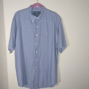 Polo Ralph Lauren Men's Blue Plaid Short Sleeve Oxford Pink Pony Classic Fit XL